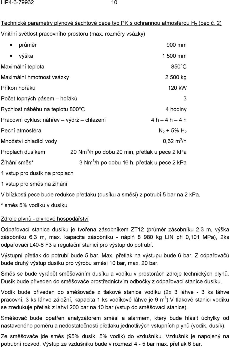 cyklus: náhřev výdrž chlazení 4 hodiny 4 h 4 h 4 h Pecní atmosféra N 2 + 5% H 2 Množství chladící vody 0,62 m 3 /h Proplach dusíkem Žíhání směs* 1 vstup pro dusík na proplach 1 vstup pro směs na