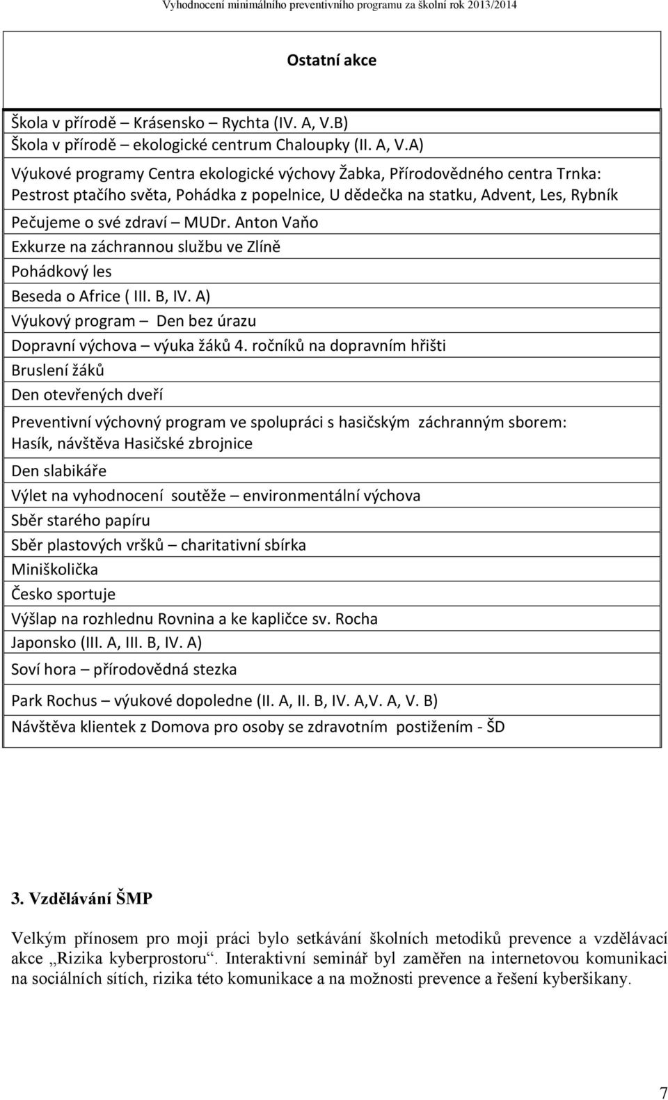 A) Adventní Výukové programy Centra ekologické výchovy Žabka, Přírodovědného centra Trnka: Pestrost ptačího světa, Pohádka z popelnice, 11 U dědečka na statku, Advent, Les, Rybník Pečujeme o své