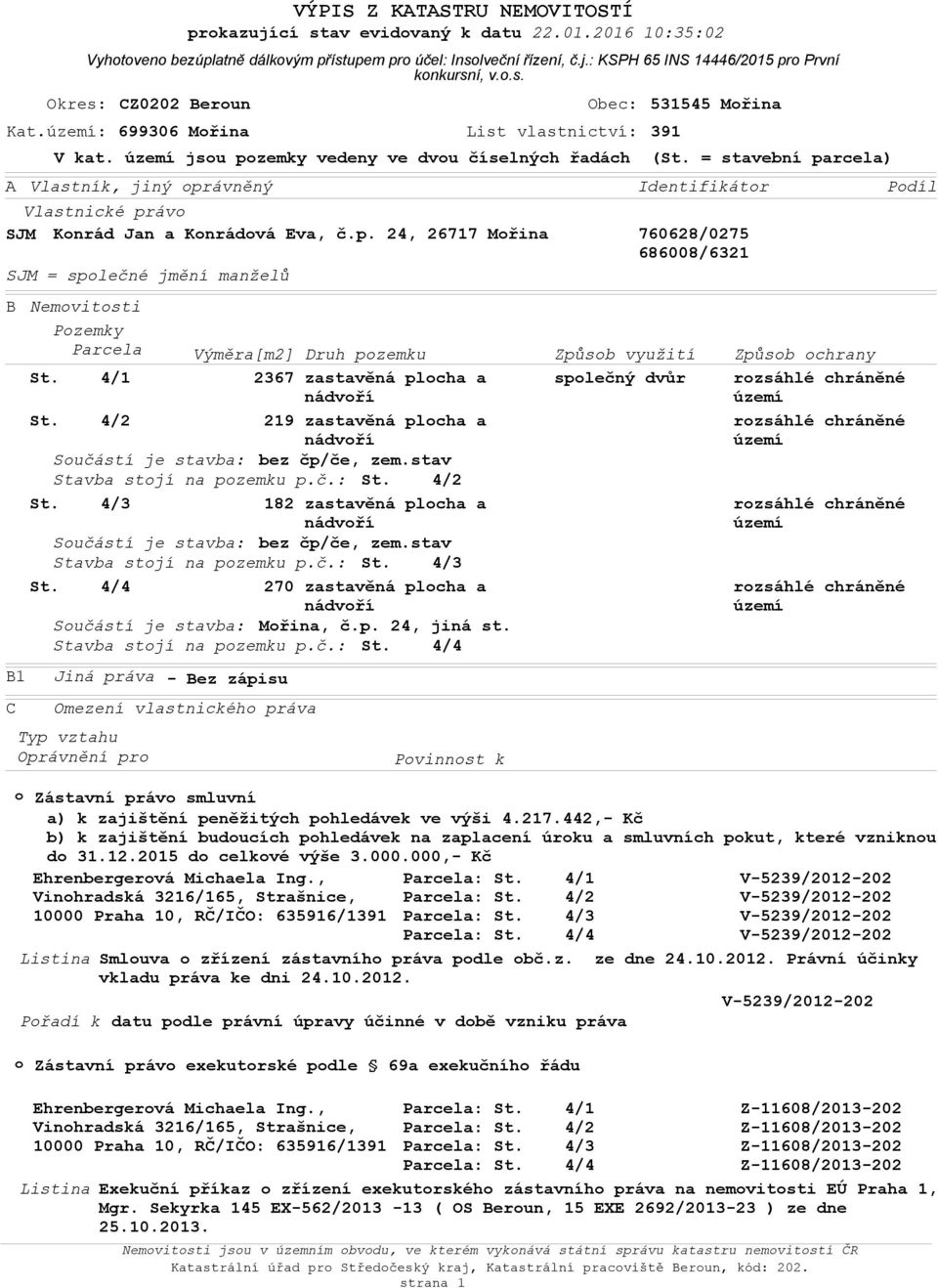 4/1 2367 zastavěná plcha a splečný dvůr rzsáhlé chráněné nádvří St. 4/2 219 zastavěná plcha a rzsáhlé chráněné nádvří Sučástí je stavba: bez čp/če, zem.stav Stavba stjí na pzemku p.č.: St. 4/2 St.