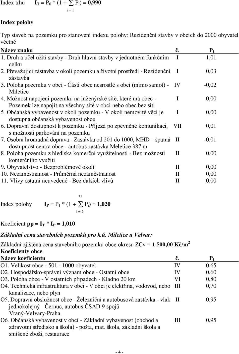 Poloha pozemku v obci - Části obce nesrostlé s obcí (mimo samot) - IV -0,02 Miletice 4.