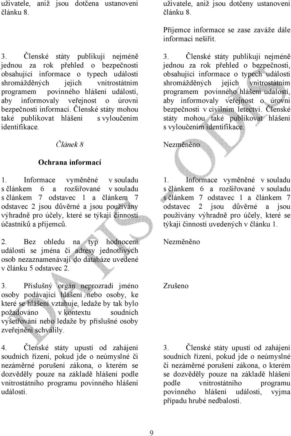 veřejnost o úrovni bezpečnosti informací. Členské státy mohou také publikovat hlášení s vyloučením identifikace. Článek 8 3.