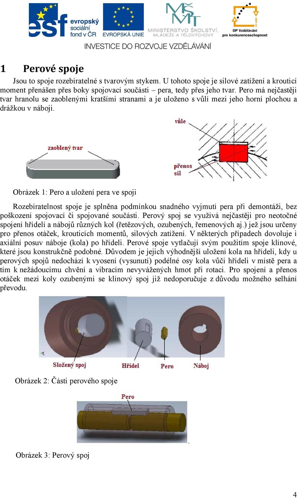 Obrázek 1: Pero a uložení pera ve spoji Rozebíratelnost spoje je splněna podmínkou snadného vyjmutí pera při demontáži, bez poškození spojovací či spojované součásti.