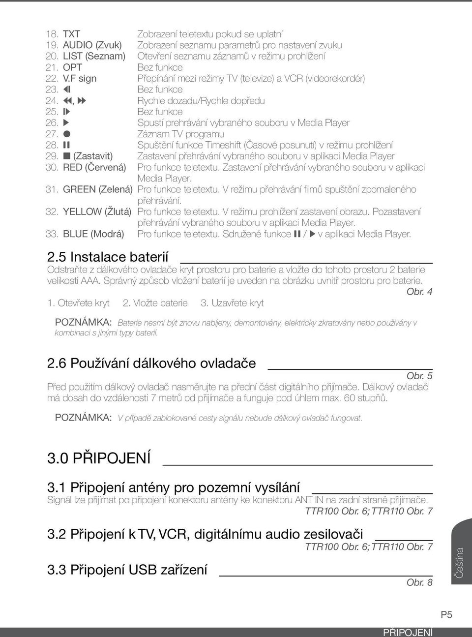 4 Záznam TV programu 28. 2 Spuštění funkce Timeshift (Časové posunutí) v režimu prohlížení 29. 3 (Zastavit) Zastavení přehrávání vybraného souboru v aplikaci Media Player 30.