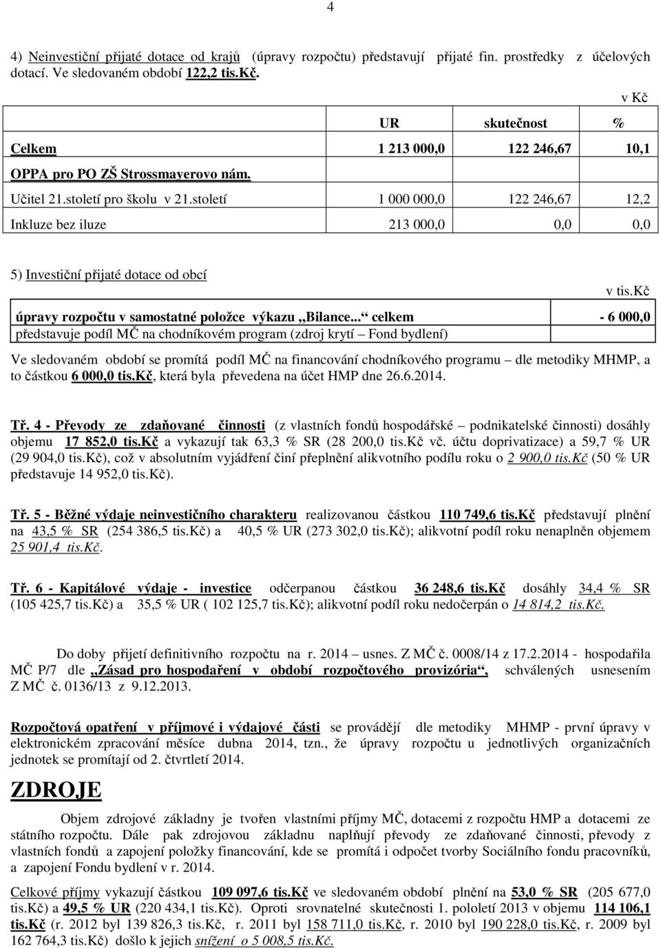 století 1 000 000,0 122 246,67 12,2 Inkluze bez iluze 213 000,0 0,0 0,0 v Kč 5) Investiční přijaté dotace od obcí v tis.kč úpravy rozpočtu v samostatné položce výkazu Bilance.