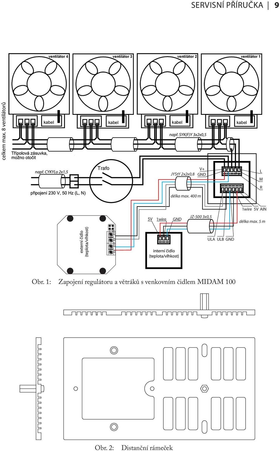 400 m L M r 1wire 5v ain 5v 1wire GnD JZ-500 3x0,5 délka max.