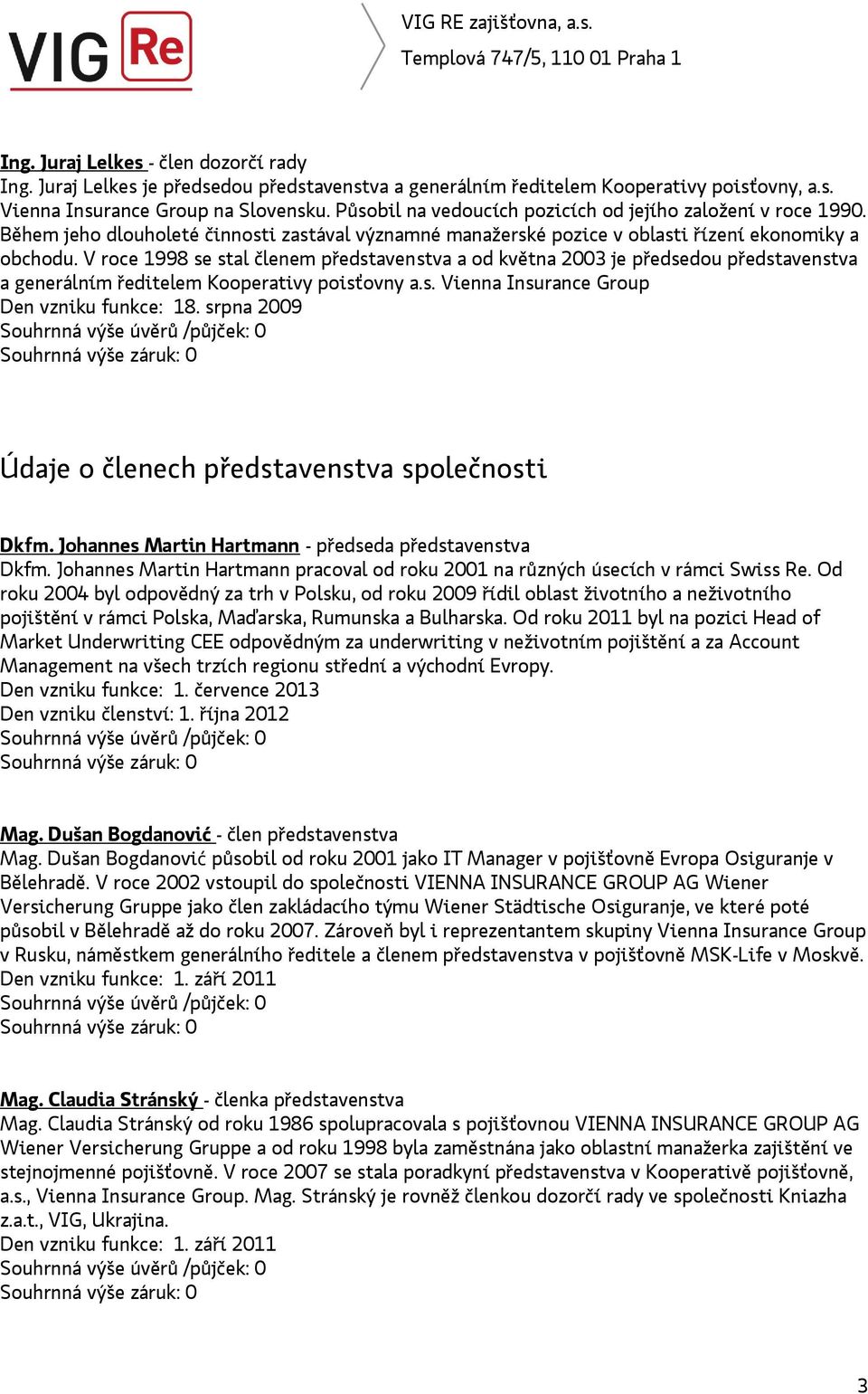 V roce 1998 se stal členem představenstva a od května 2003 je předsedou představenstva a generálním ředitelem Kooperativy poisťovny a.s. Vienna Insurance Group Den vzniku funkce: 18.