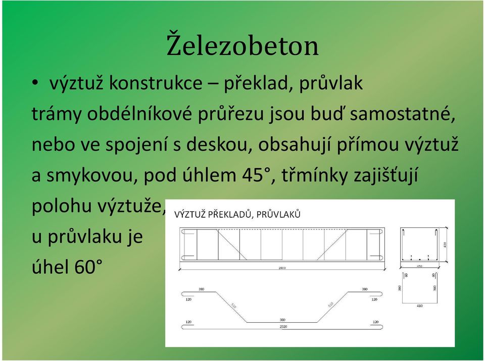 deskou, obsahují přímou výztuž a smykovou, pod úhlem