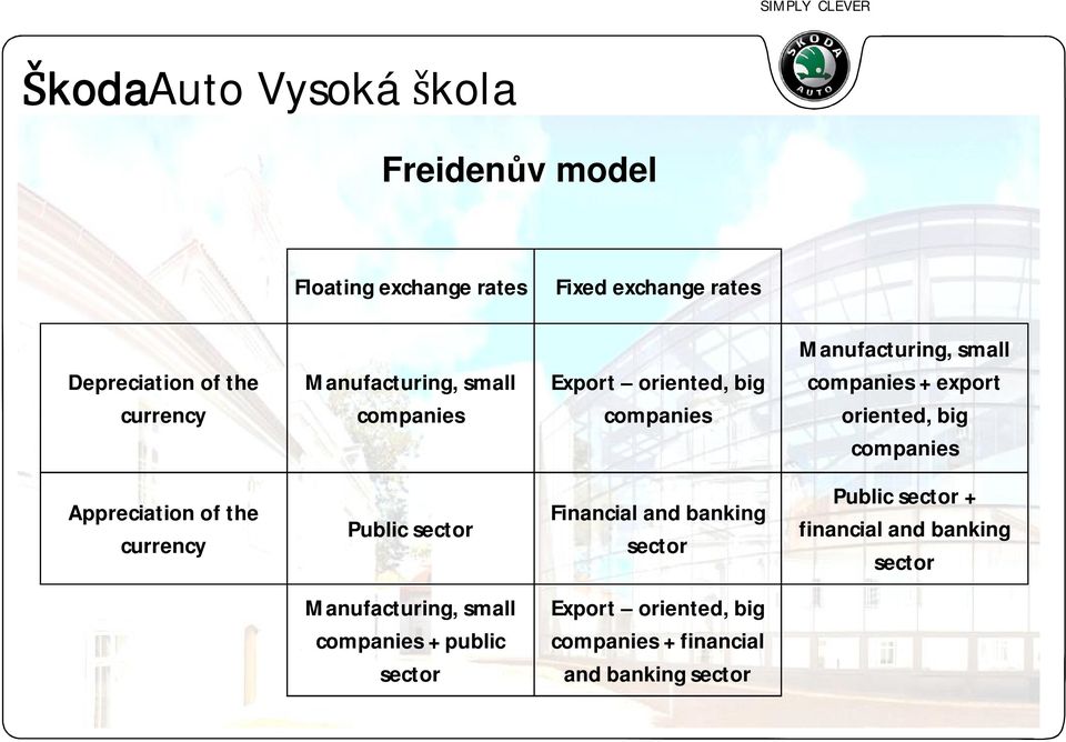 Appreciation of the currency Public sector Financial and banking sector Public sector + financial and banking