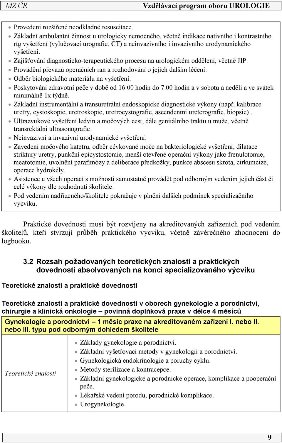 Zajišťování diagnosticko-terapeutického procesu na urologickém oddělení, včetně JIP. Provádění převazů operačních ran a rozhodování o jejich dalším léčení. Odběr biologického materiálu na vyšetření.