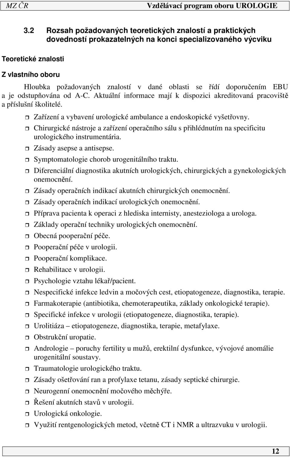 Zařízení a vybavení urologické ambulance a endoskopické vyšetřovny. Chirurgické nástroje a zařízení operačního sálu s přihlédnutím na specificitu urologického instrumentária.