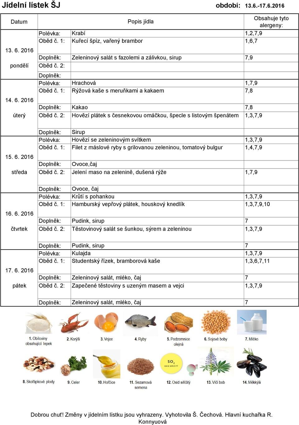 2: Hovězí plátek s česnekovou omáčkou, špecle s listovým špenátem 1,3,7,9 Sirup Polévka: Hovězí se zeleninovým svítkem 1,3,7,9 Oběd č.