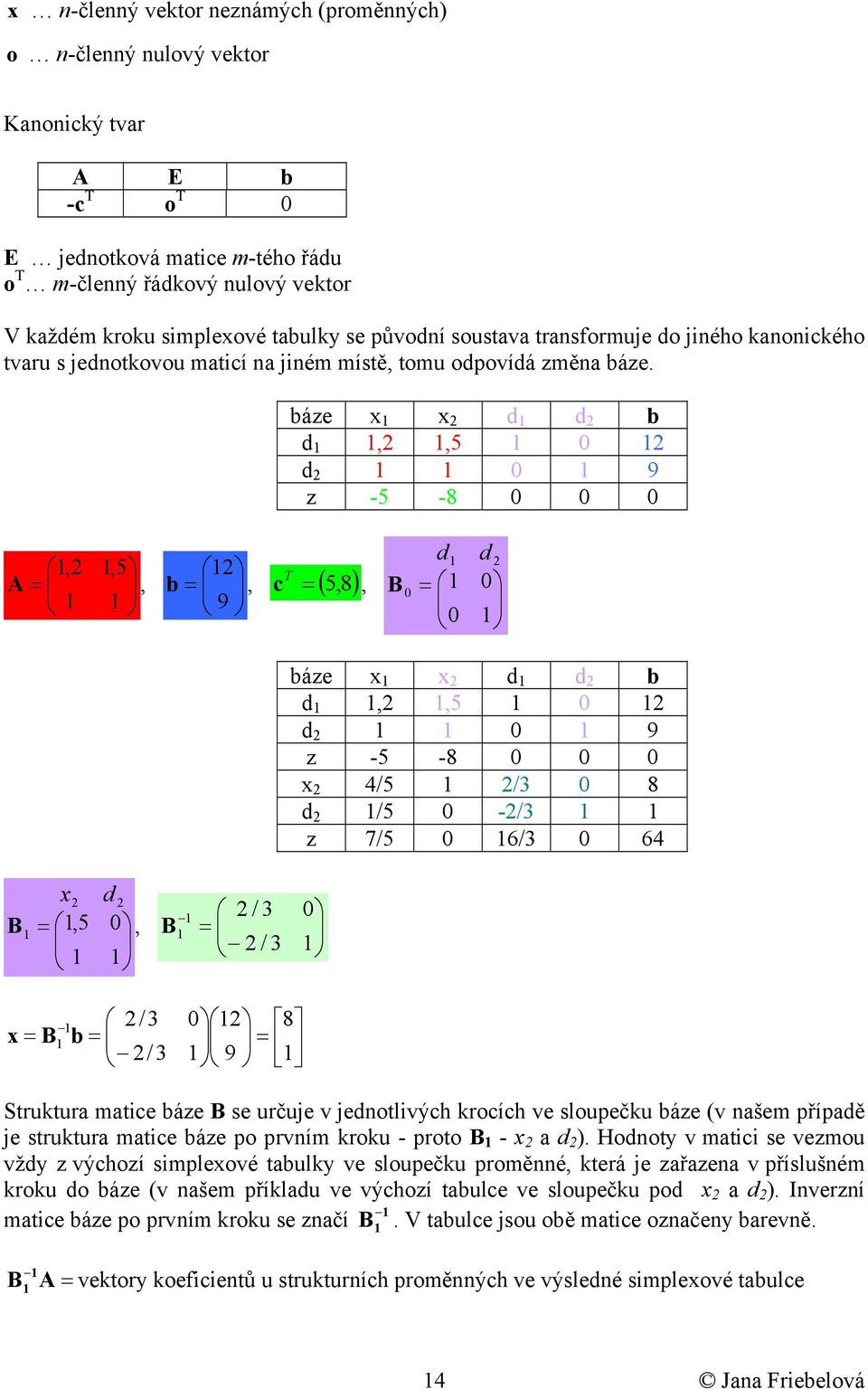 áze d d d,,5 d 9 z -5-8,,5 T A,, c ( 5, 8), 9 B d d d / B,5, B / / 8 B / 9 áze d d d,,5 d 9 z -5-8 4/5 / 8 d /5 -/ z 7/5 6/ 64 Struktura matce áze B se určue v ednotlvých krocích ve sloupečku áze (v