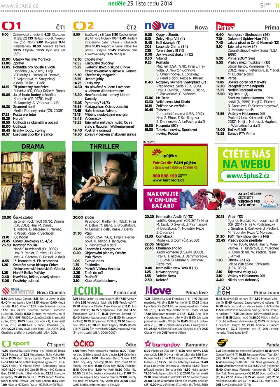 1 Třiprincezny tanečnice Pohádka (ČR, 14). Režie M. Bobek 1.0 Já už budu hodný,dědečku! Komedie (ČR, 1). Hrají M. Kopecký, A. Vránová adalší 16.30 Znamení koně Merlin. Rodinný seriál (ČR, 00) 1.