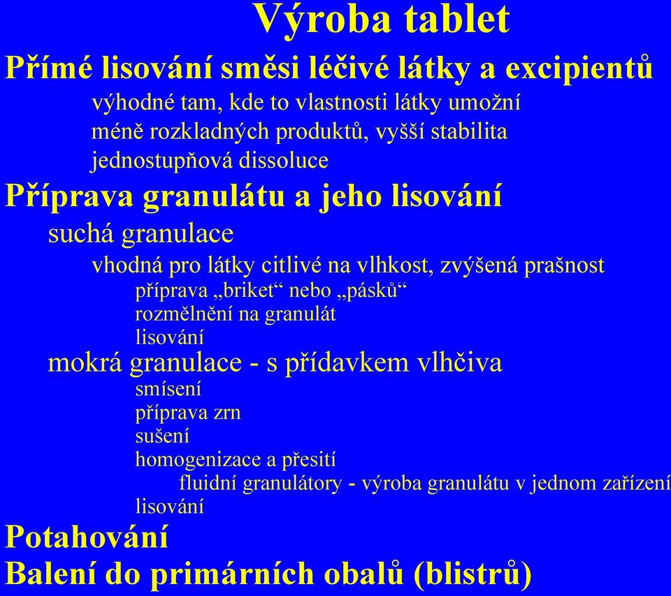 zvýšená prašnost příprava briket nebo pásků rozmělnění na granulát lisování mokrá granulace - s přídavkem vlhčiva smísení příprava zrn