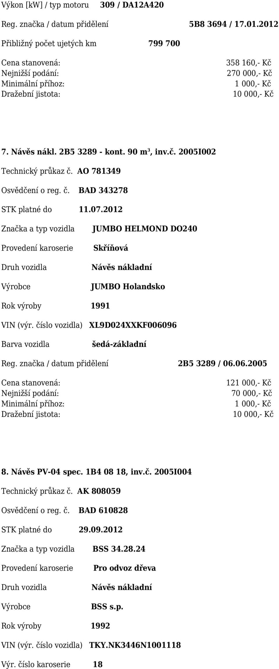 2012 JUMBO HELMOND DO240 Skříňová JUMBO Holandsko Rok výroby 1991 XL9D024XXKF006096 šedá-základní Reg. značka / datum přidělení 2B5 3289 / 06.06.2005 12 70 000,- Kč 8.