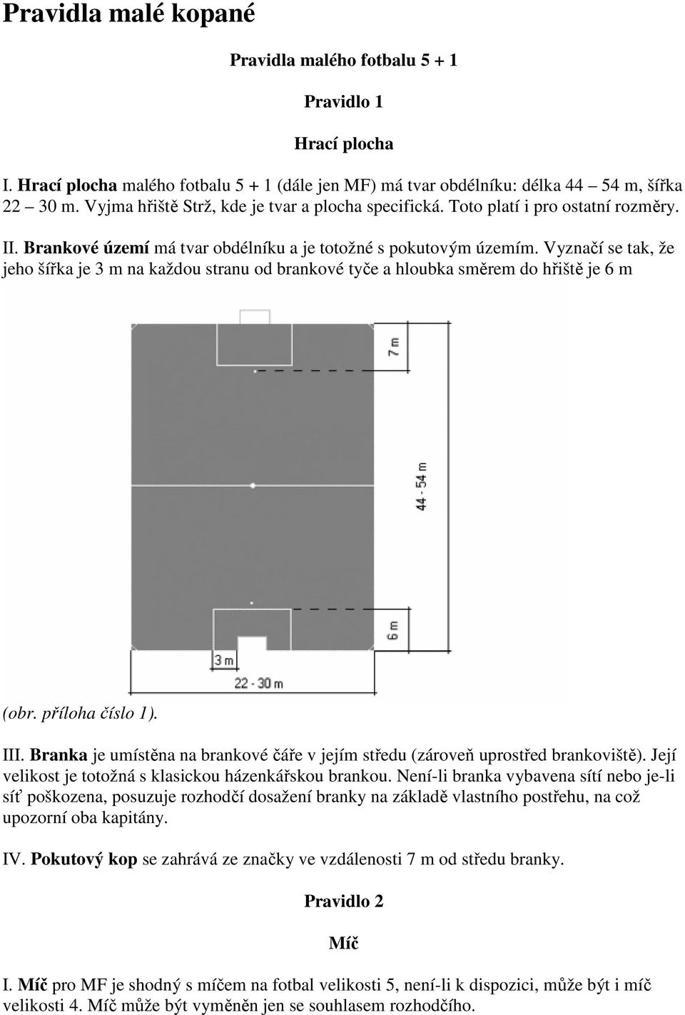 Vyznačí se tak, že jeho šířka je 3 m na každou stranu od brankové tyče a hloubka směrem do hřiště je 6 m (obr. příloha číslo 1). III.
