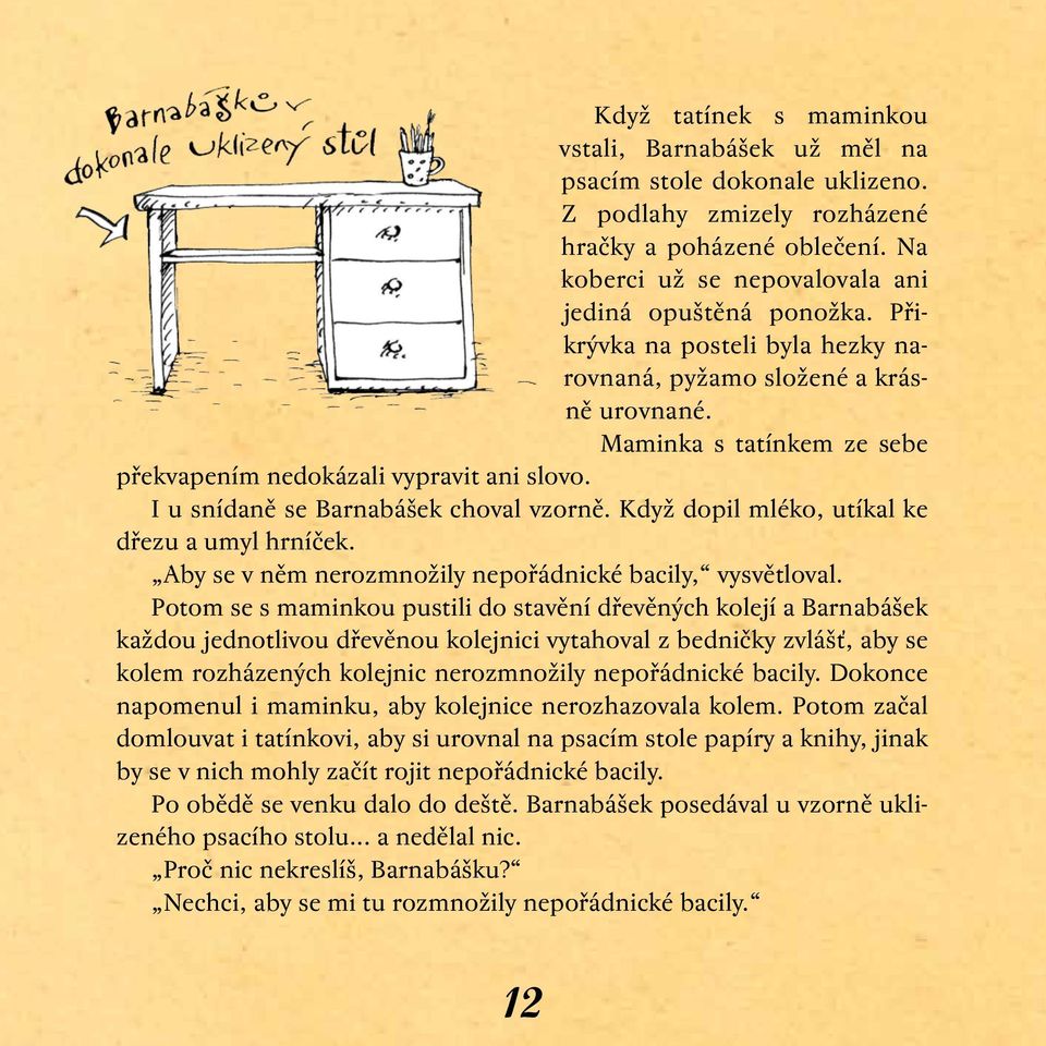 Když dopil mléko, utíkal ke dřezu a umyl hrníček. Aby se v něm nerozmnožily nepořádnické bacily, vysvětloval.
