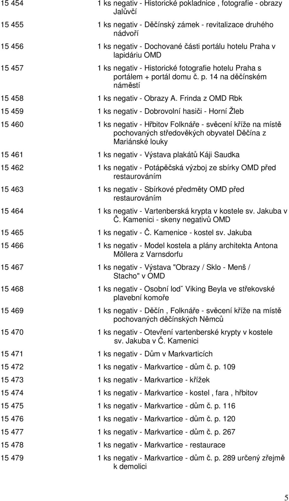 Frinda z OMD Rbk 15 459 1 ks negativ - Dobrovolní hasiči - Horní Žleb 15 460 1 ks negativ - Hřbitov Folknáře - svěcení kříže na místě pochovaných středověkých obyvatel Děčína z Mariánské louky 15 461