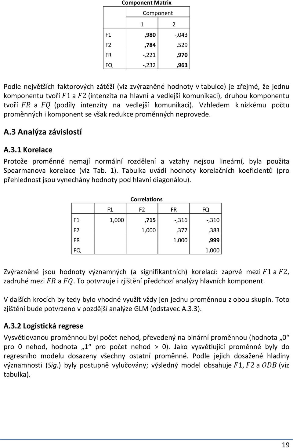 Vzhledem k nízkému počtu proměnných i komponent se však redukce proměnných neprovede. A.3 