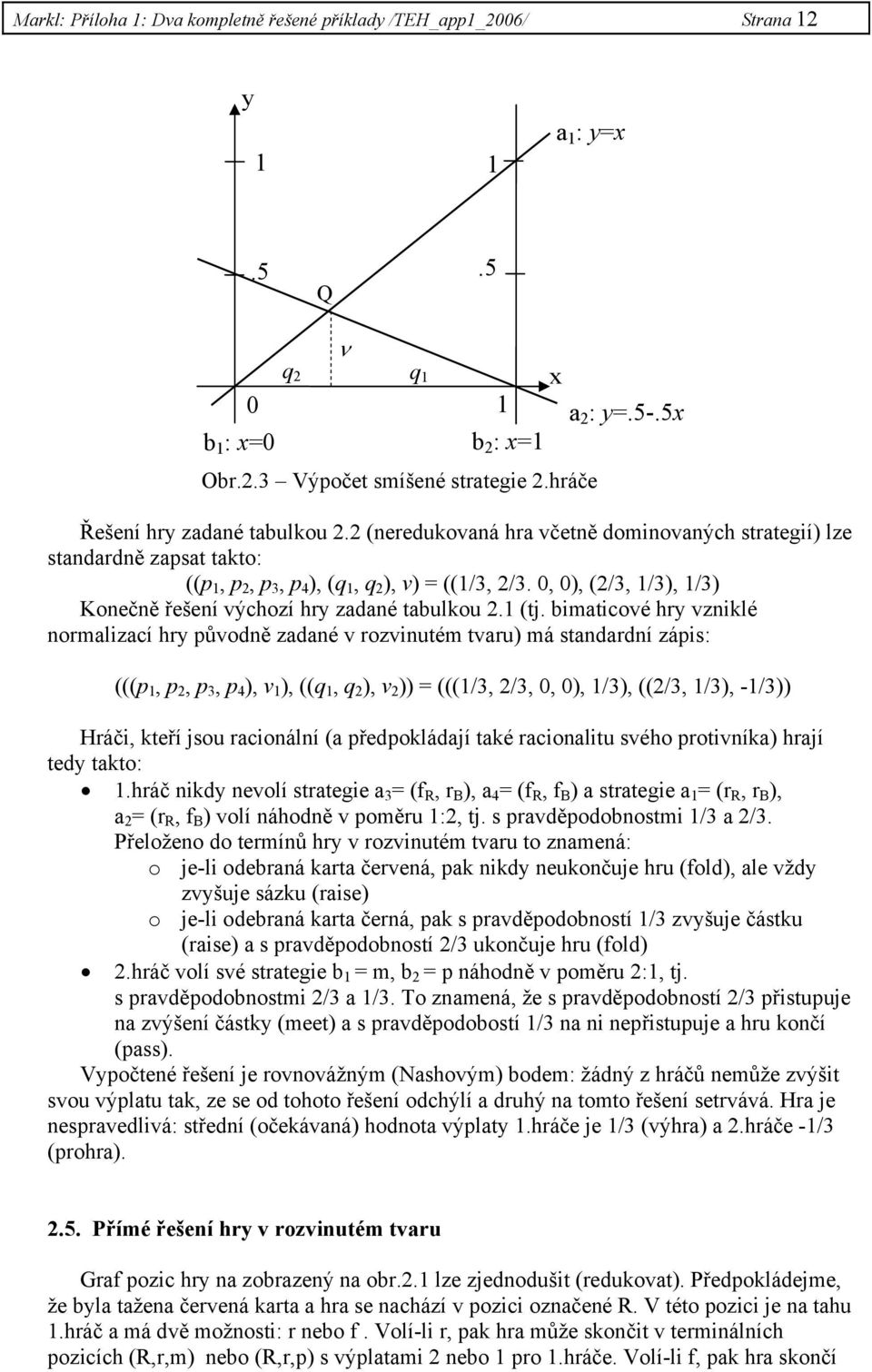 0, 0), (2/3, 1/3), 1/3) Konečně řešení výchozí hry zadané tabulkou 2.1 (tj.