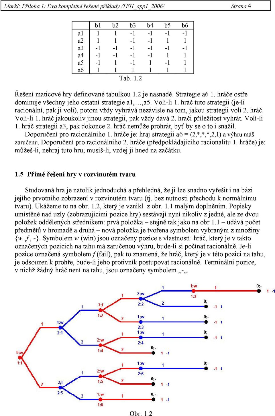 hráč tuto strategii (je-li racionální, pak ji volí), potom vždy vyhrává nezávisle na tom, jakou strategii volí 2. hráč. Volí-li 1. hráč jakoukoliv jinou strategii, pak vždy dává 2.