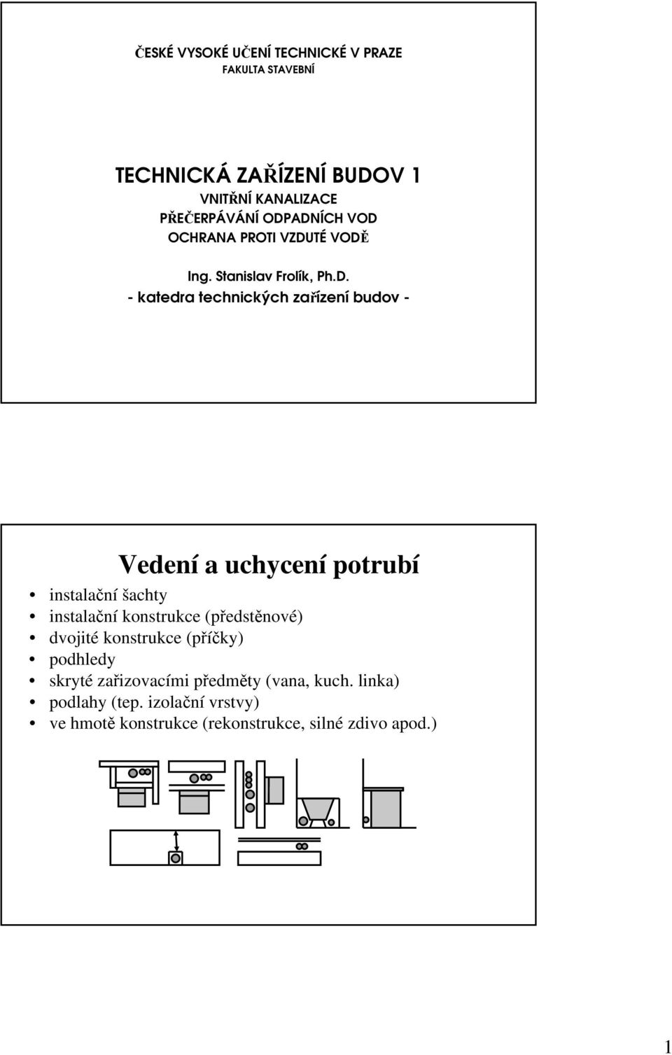 uchycení potrubí instalační šachty instalační konstrukce (předstěnové) dvojité konstrukce (příčky) podhledy skryté