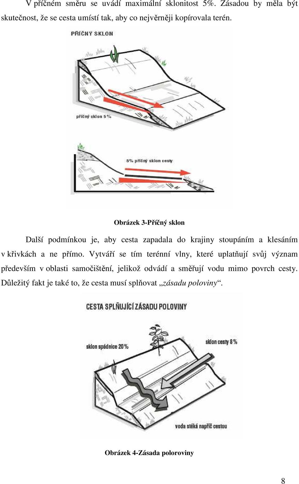 Obrázek 3-Příčný sklon Další podmínkou je, aby cesta zapadala do krajiny stoupáním a klesáním v křivkách a ne přímo.