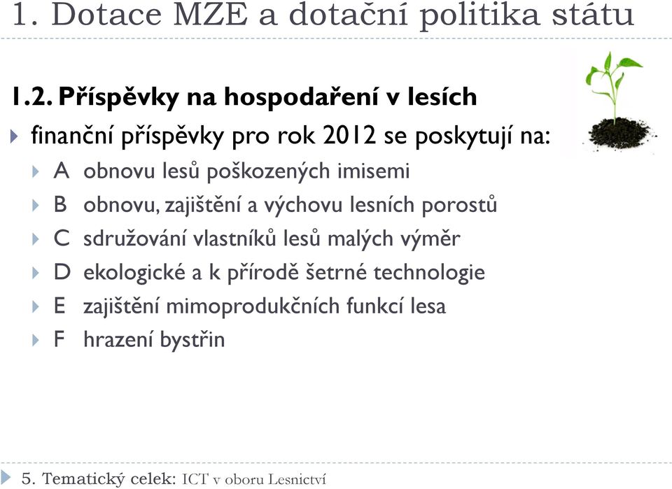 obnovu lesů poškozených imisemi B obnovu, zajištění a výchovu lesních porostů C