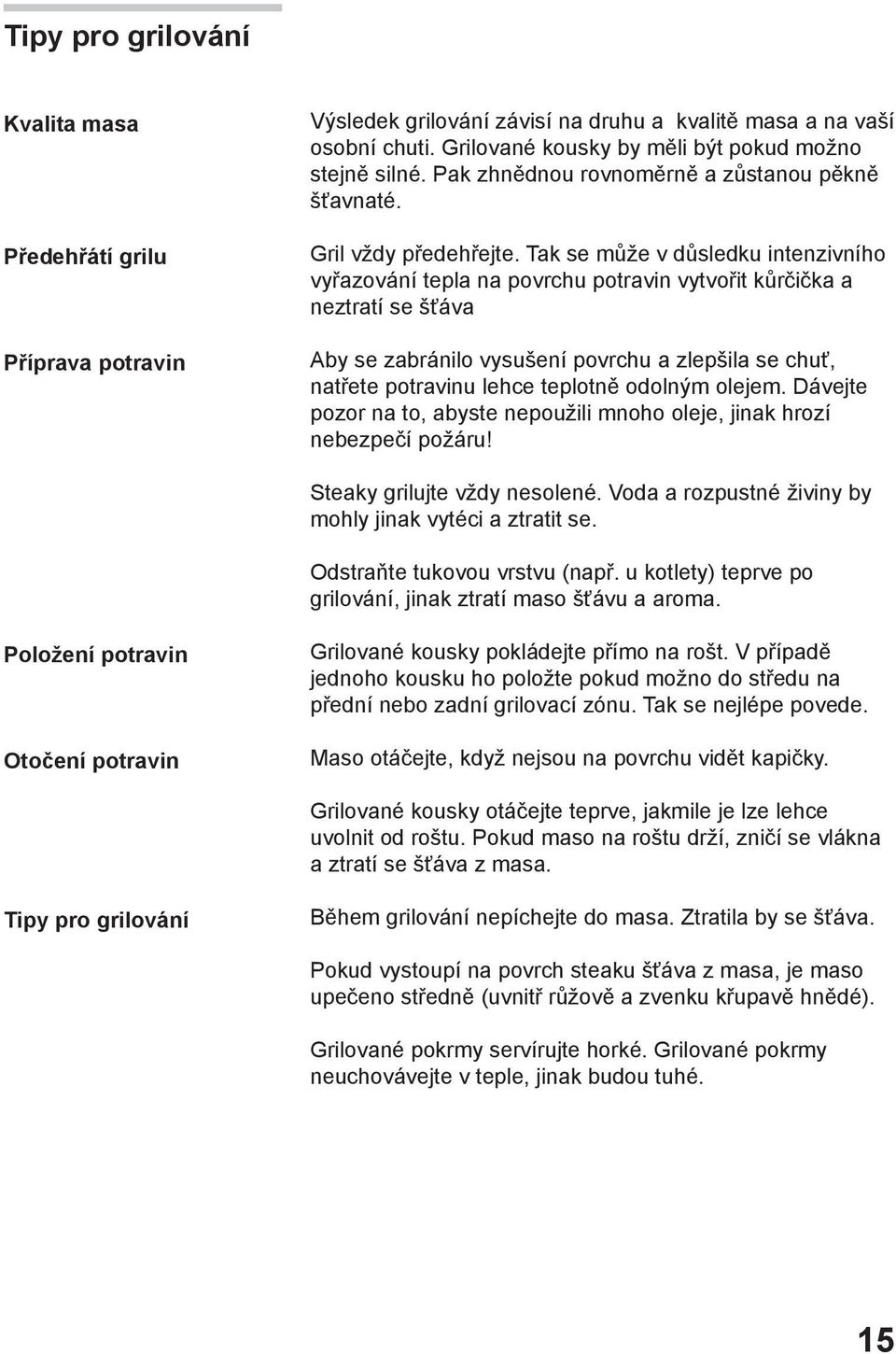 Tak se může v důsledku intenzivního vyřazování tepla na povrchu potravin vytvořit kůrčička a neztratí se šťáva Aby se zabránilo vysušení povrchu a zlepšila se chuť, natřete potravinu lehce teplotně