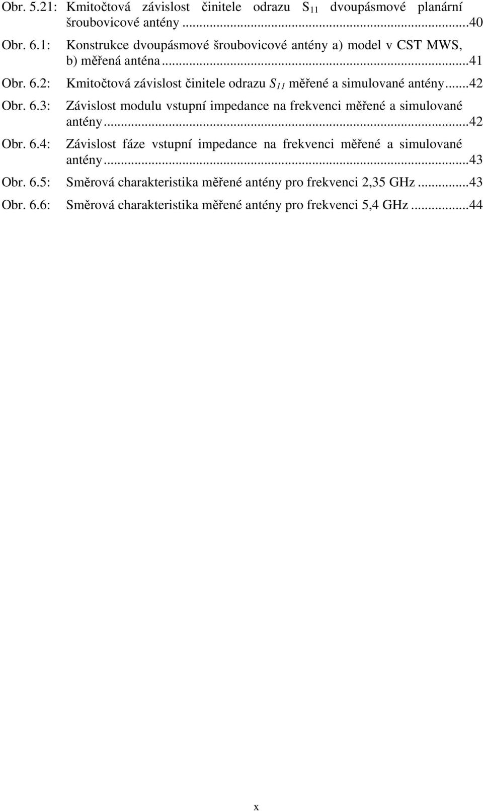 ..41 Kmitočtová závislost činitele odrazu S 11 měřené a simulované antény...42 Závislost modulu vstupní impedance na frekvenci měřené a simulované antény.