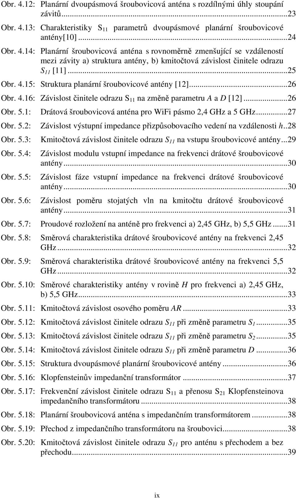 1: Obr. 5.2: Obr. 5.3: Obr. 5.4: Obr. 5.5: Obr. 5.6: Drátová šroubovicová anténa pro WiFi pásmo 2,4 GHz a 5 GHz...27 Závislost výstupní impedance přizpůsobovacího vedení na vzdálenosti h.