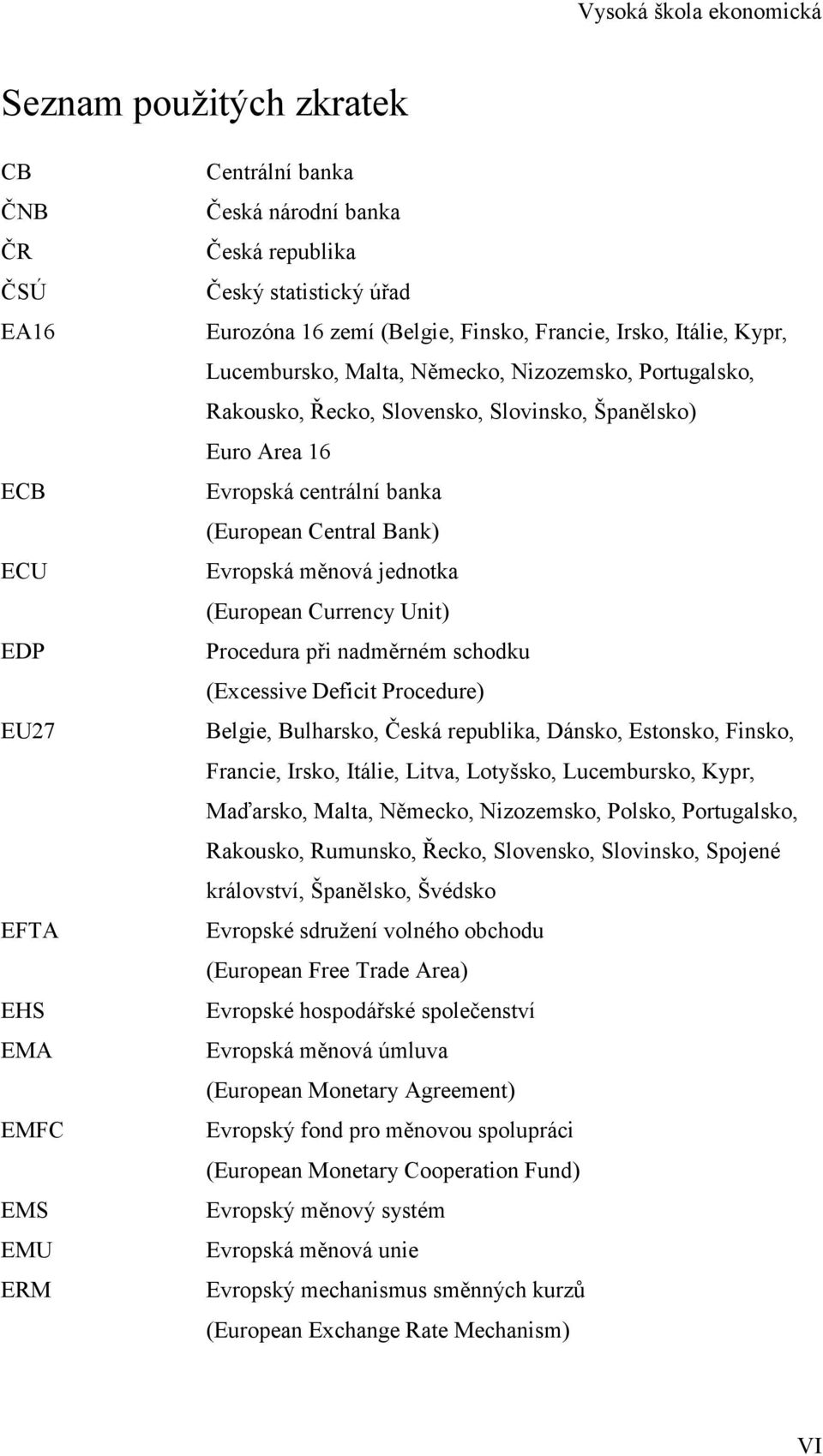 Evropská měnová jednotka (European Currency Unit) Procedura při nadměrném schodku (Excessive Deficit Procedure) Belgie, Bulharsko, Česká republika, Dánsko, Estonsko, Finsko, Francie, Irsko, Itálie,