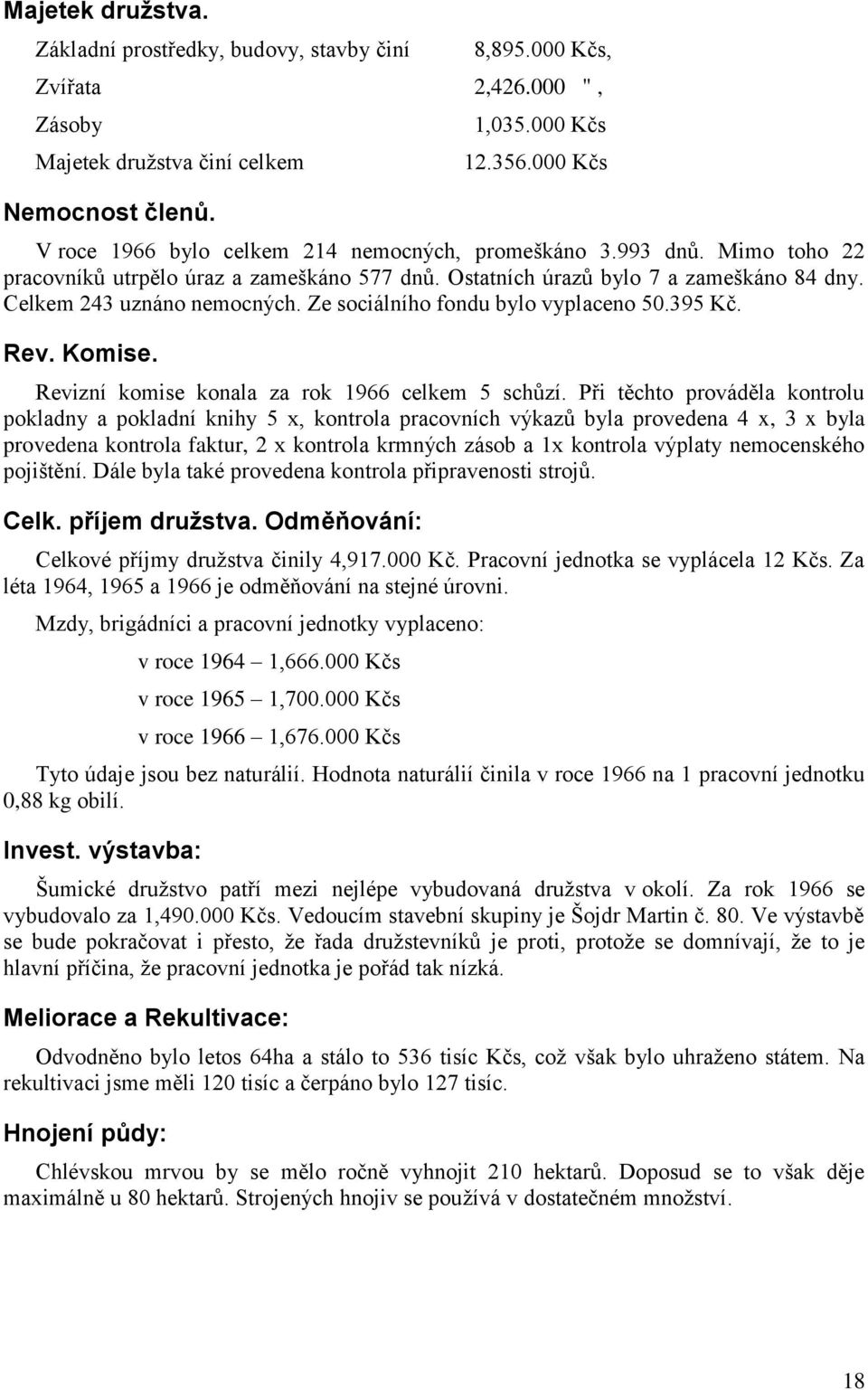Ze sociálního fondu bylo vyplaceno 50.395 Kč. Rev. Komise. Revizní komise konala za rok 1966 celkem 5 schůzí.