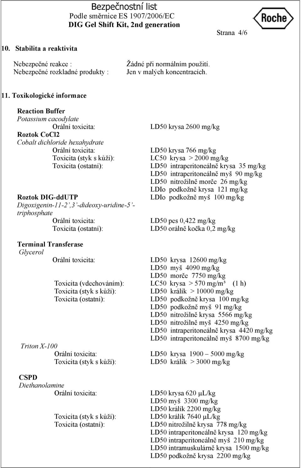 Glycerol Toxicita (vdechováním): Triton X-100 Diethanolamine LD50 krysa 2600 mg/kg LD50 krysa 766 mg/kg LC50 krysa > 2000 mg/kg LD50 intraperitoneálně krysa 35 mg/kg LD50 intraperitoneálně myš 90