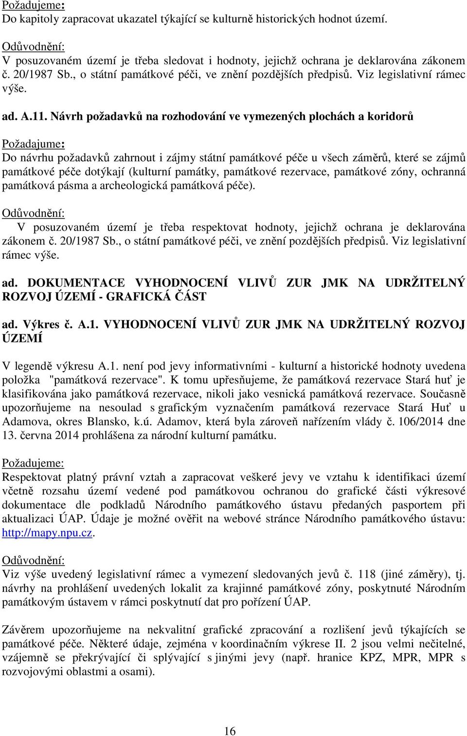 Návrh požadavků na rozhodování ve vymezených plochách a koridorů Požadajume: Do návrhu požadavků zahrnout i zájmy státní památkové péče u všech záměrů, které se zájmů památkové péče dotýkají (,