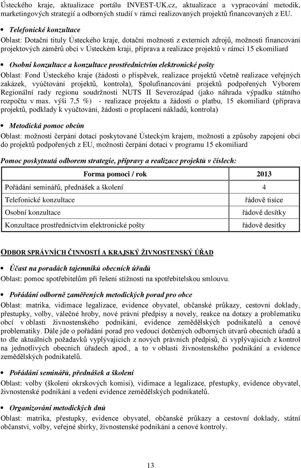 konzultace prostřednictvím elektronické pošty Oblast: Fond Ústeckého kraje (žádosti o příspěvek, realizace projektů včetně realizace veřejných zakázek, vyúčtování projektů, kontrola),