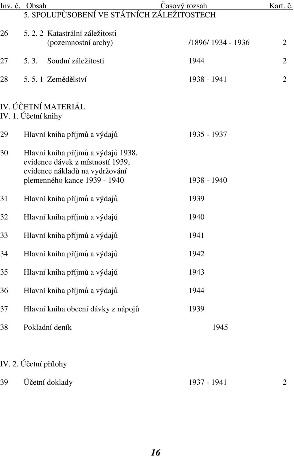 Účetní knihy 29 Hlavní kniha příjmů a výdajů 1935-1937 30 Hlavní kniha příjmů a výdajů 1938, evidence dávek z místností 1939, evidence nákladů na vydržování plemenného kance 1939-1940 1938-1940 31