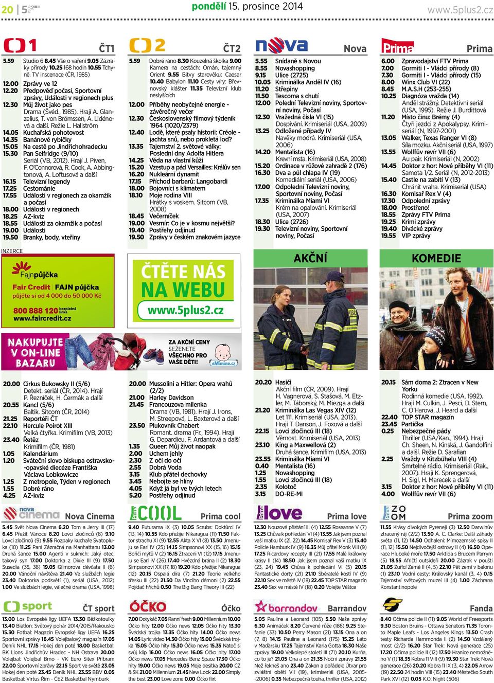05 Kuchařskápohotovost 14.35 Banánové rybičky 15.05 Na cestěpojindřichohradecku 15.30 PanSelfridge (9/10) Seriál (VB, 2012). Hrají J. Piven, F. O Connorová, R. Cook, A. Abbingtonová,A.