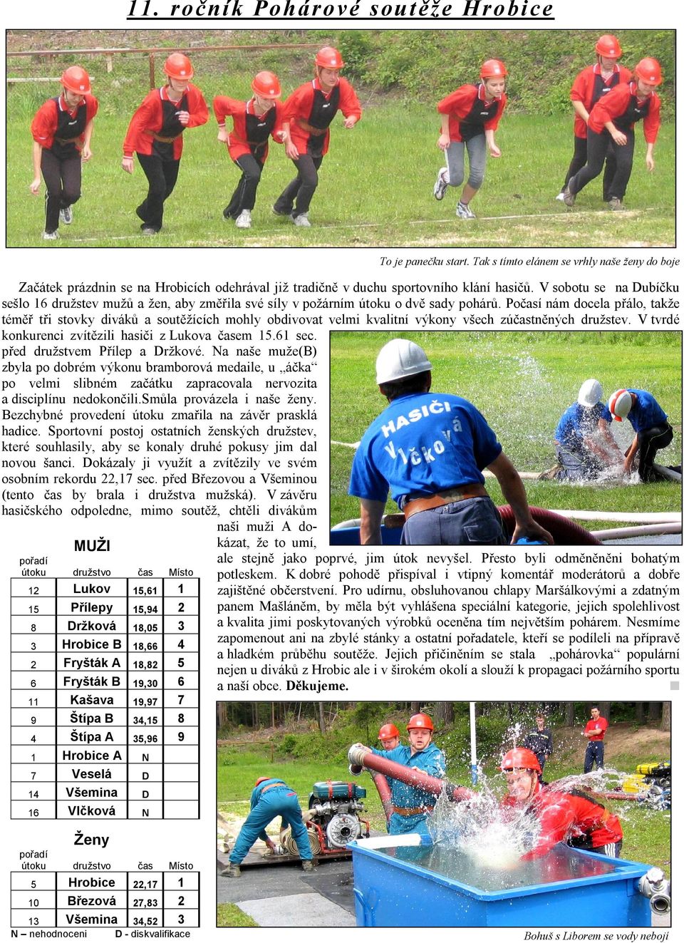 V sobotu se na Dubíčku sešlo 16 družstev mužů a žen, aby změřila své síly v požárním útoku o dvě sady pohárů.