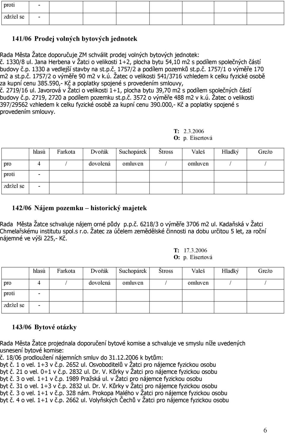 ú. Žatec o velikosti 541/3716 vzhledem k celku fyzické osobě za kupní cenu 385.590,- Kč a poplatky spojené s provedením smlouvy, č. 2719/16 ul.