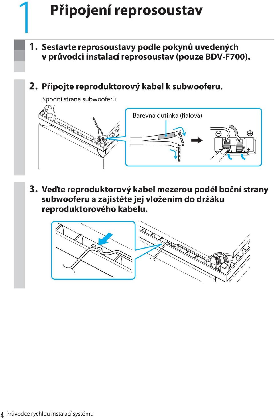 2. Připojte reproduktorový kabel k subwooferu.