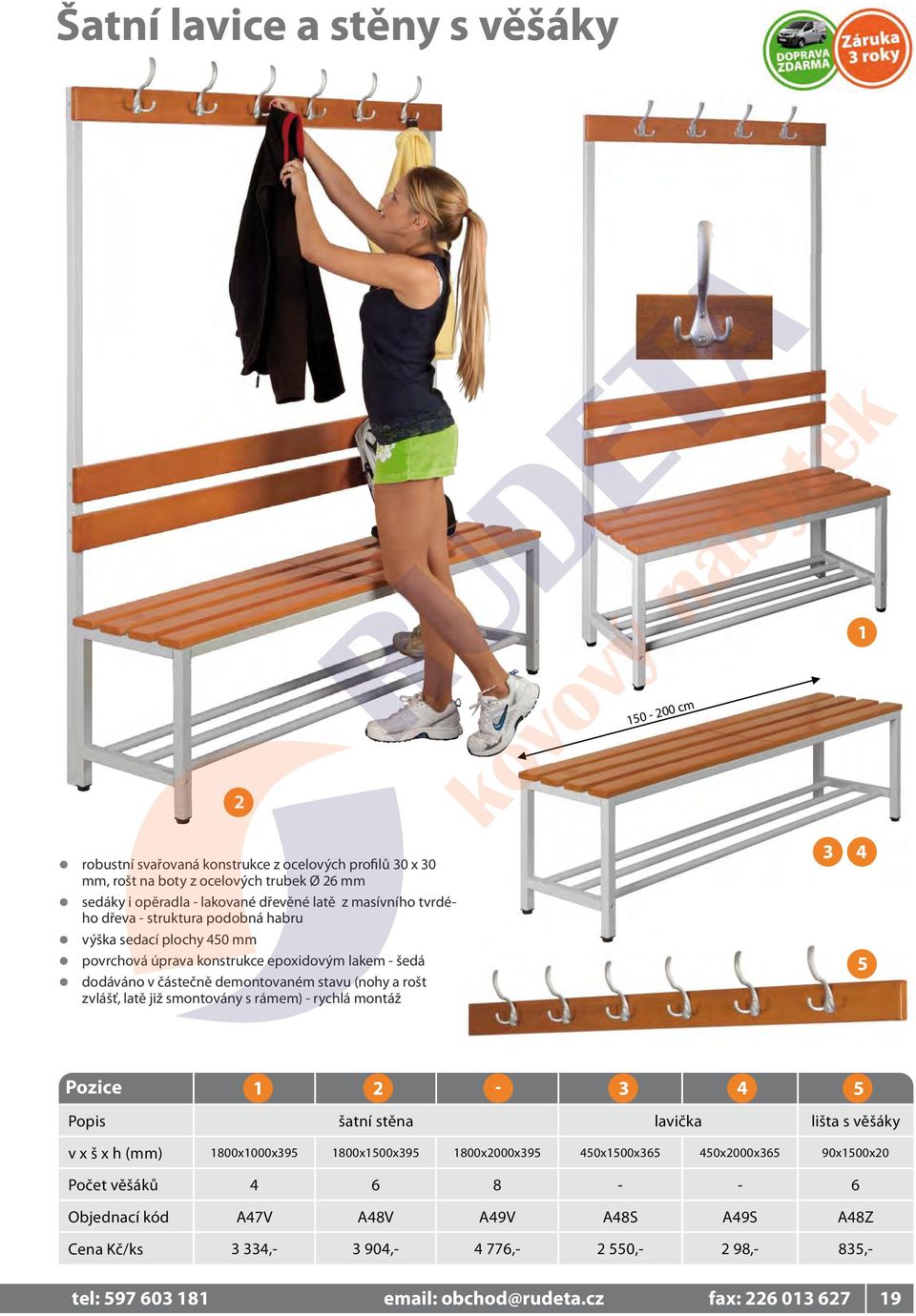 již smontovány s rámem) - rychlá montáž -kovový 50-00 cm nábytek 3 4 5 Popis šatní stěna lavička lišta s věšáky 3 4 5 v x š x h (mm) 800x000x395 800x500x395 800x000x395 450x500x365
