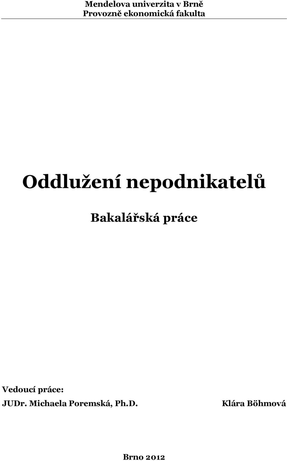 nepodnikatelů Bakalářská práce Vedoucí