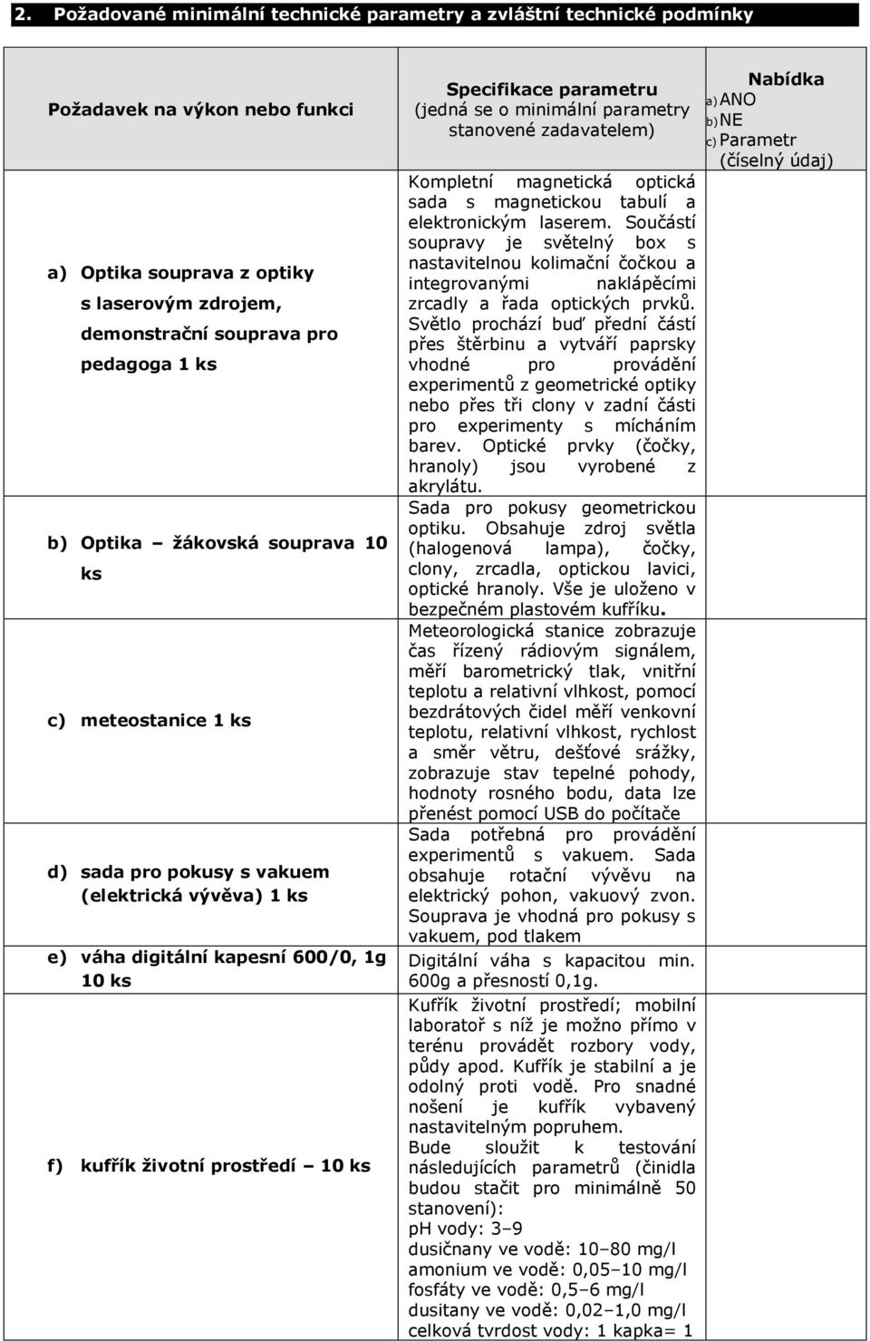 parametru (jedná se o minimální parametry stanovené zadavatelem) Kompletní magnetická optická sada s magnetickou tabulí a elektronickým laserem.