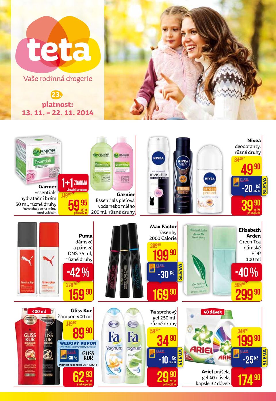 2014 Garnier Essentials hydratační krém 50 ml, *nevztahuje se na krémy proti vráskám 1+1 Zdarma Libovolná kombinace 119 59 95 Garnier Essentials pleťová voda