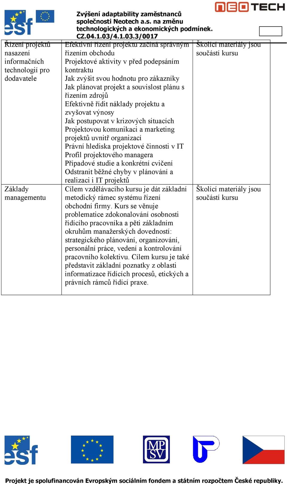 situacích Projektovou komunikaci a marketing projektů uvnitř organizací Právní hlediska projektové činnosti v IT Profil projektového managera Případové studie a konkrétní cvičení Odstranit běžné