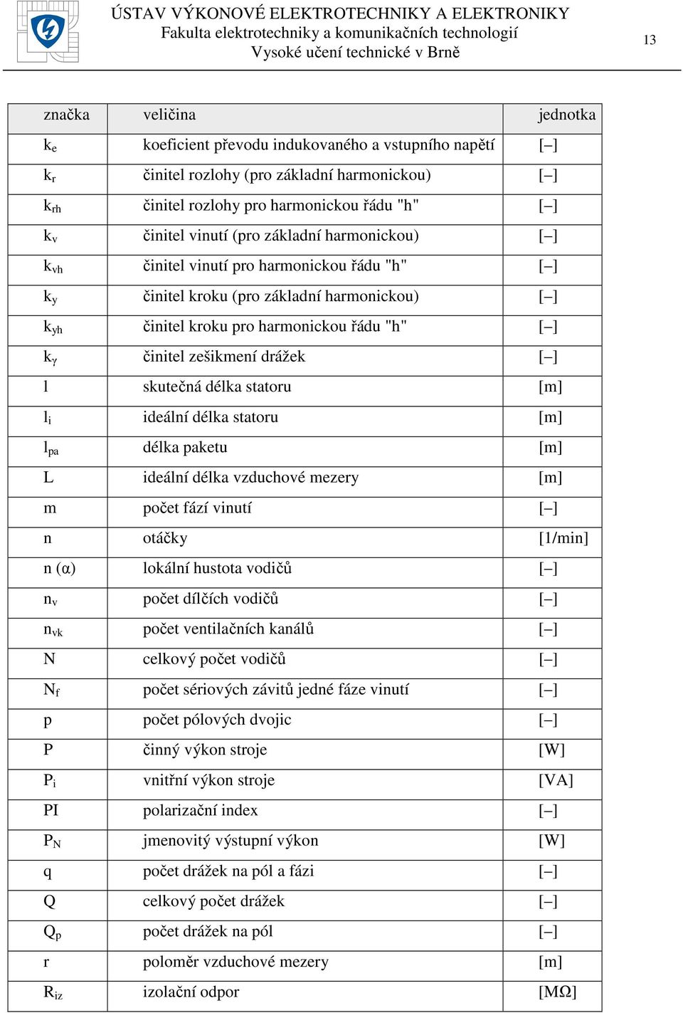 zešikmení drážek [ ] l skutečná délka statoru [m] l i ideální délka statoru [m] l pa délka paketu [m] L ideální délka vzduchové mezery [m] m počet fází vinutí [ ] n otáčky [1/min] n (α) lokální