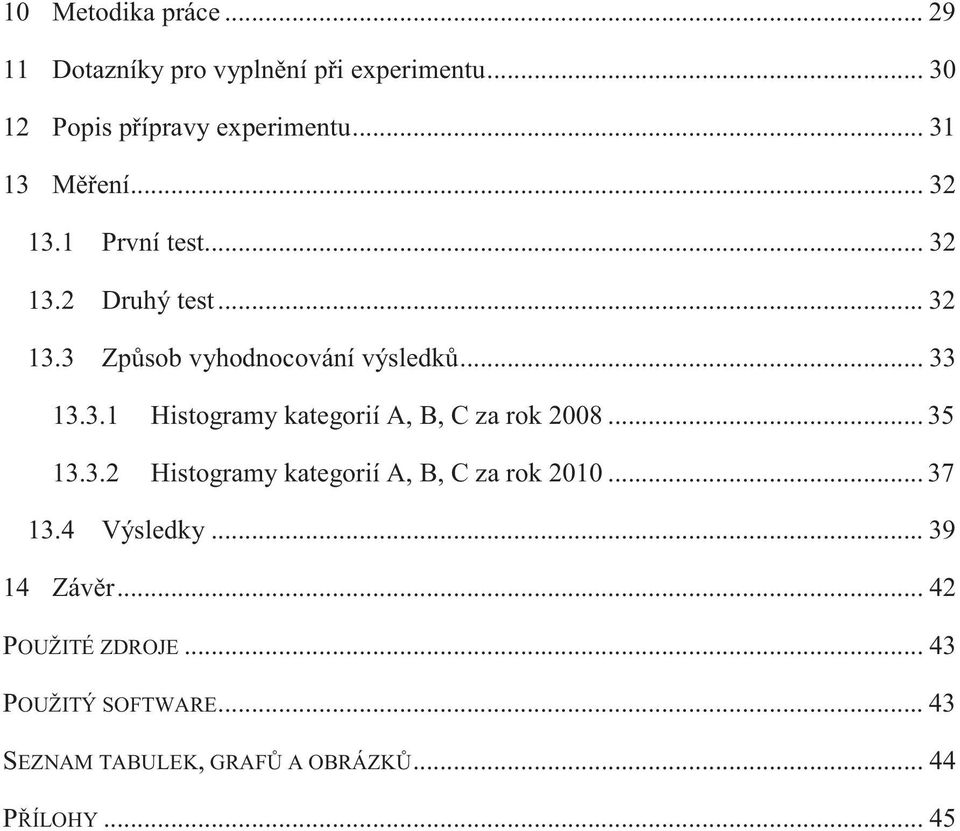 .. 35 13.3.2 Histogramy kategorií A, B, C za rok 2010... 37 13.4 Výsledky... 39 14 Závěr... 42 POUŽITÉ ZDROJE.