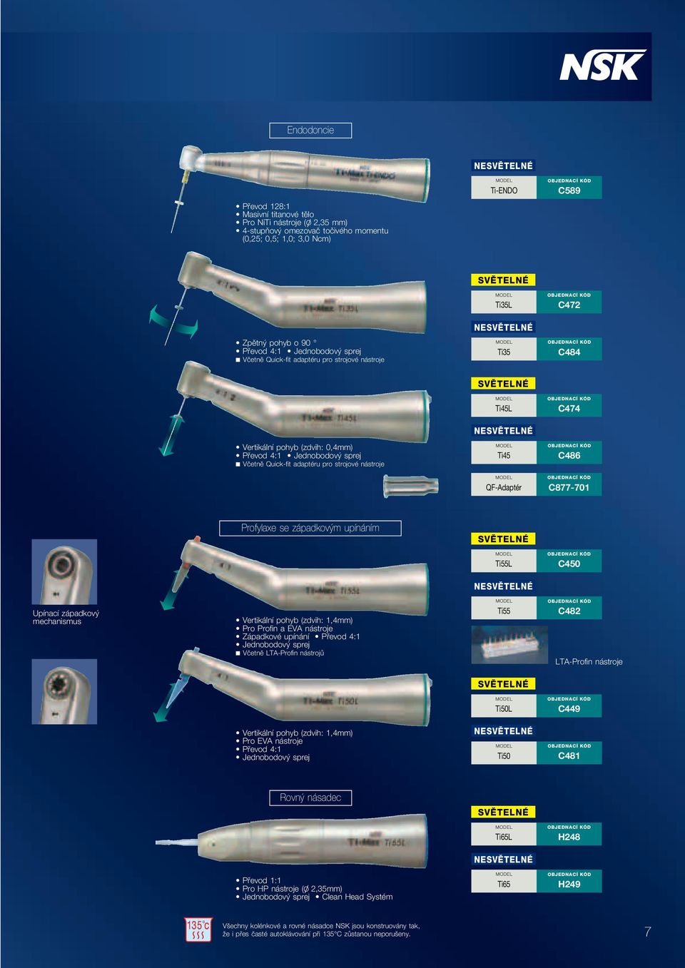 Profylaxe se západkovým upínáním Ti55L C450 NE Upínací západkový mechanismus Vertikální pohyb (zdvih: 1,4mm) Pro Profin a EVA nástroje Západkové upínání Převod 4:1 Včetně LTA-Profin nástrojů Ti55