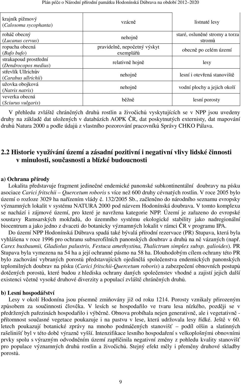 lesní i otevřená stanoviště vodní plochy a jejich okolí lesní porosty V přehledu zvláště chráněných druhů rostlin a živočichů vyskytujících se v NPP jsou uvedeny druhy na základě dat uložených v